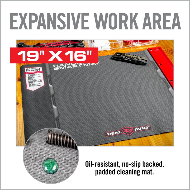 Real Avid Gun Cleaning Mat for Handguns with Magnetic Organizer Parts Tray; Protective Workbench Mat for Pistol Cleaning, Handgun Cleaning Pad with Red Tray for Gun Accessories and Gun Parts