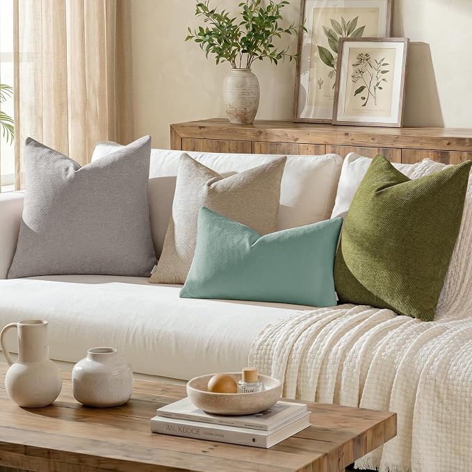 a moment Pack of 2 Decorative Chenille Throw Pillow Covers with Twill Cushion Covers for Sofa Living Room Couch Bed 20x20 Inch Teal