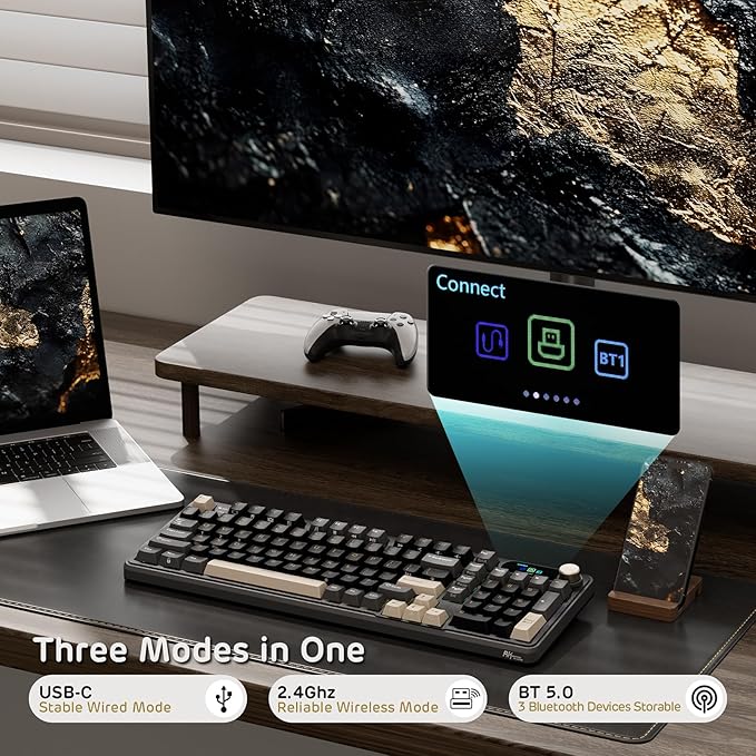 RK ROYAL KLUDGE S98 Wireless Mechanical Keyboard w/Smart Display & Knob | 96% RGB Wireless Gaming Keyboard BT/2.4G/USB-C, Hot Swappable Custom Keyboards, Creamy Sound Silent Computer Keyboard