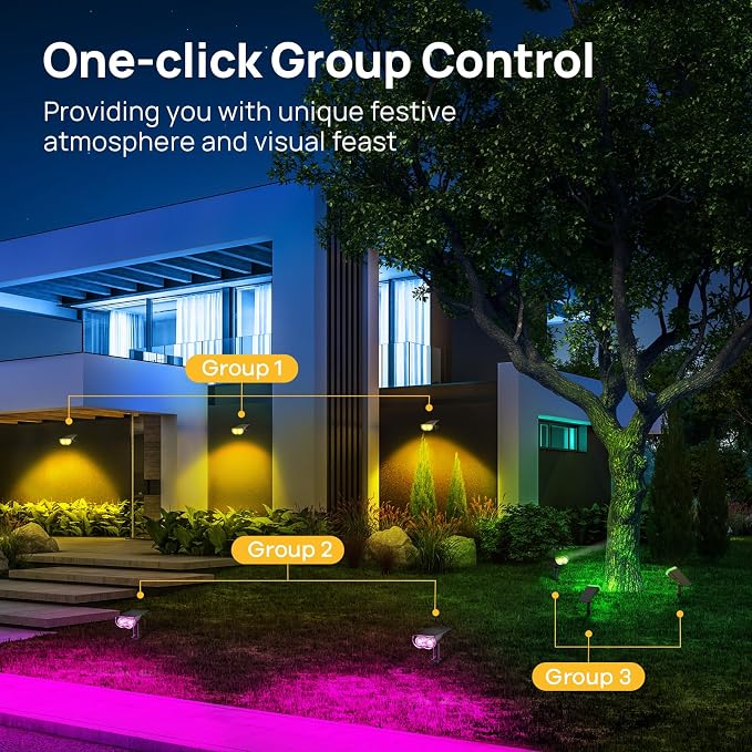 Linkind Smart Solar Lights Outdoor SL5 with Motion Sensor,6 Pack, IP65 | APP Control,Color Changing Solar Spot Lights Outdoor Waterproof,43 Preset Scenes,Landscape Lighting for Yard,Garden,Patio