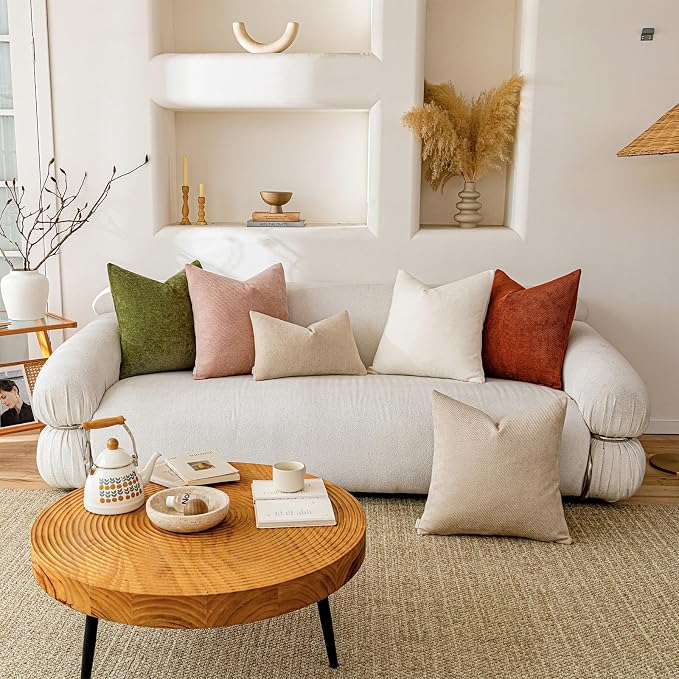 a moment Fall Decorative Throw Pillow Covers Pack of 2,16x16 Inch Rust | Twill Chenille Cushion Covers for Sofa Living Room Couch Bed