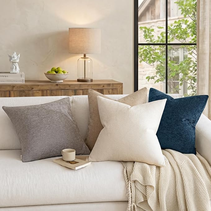 a moment Pack of 2 Decorative Chenille Throw Pillow Covers with Twill Cushion Covers for Sofa Living Room Couch Bed 18x18 Inch Blue