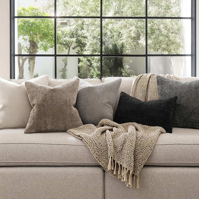 MIULEE Decorative Neutral Khaki Euro Sham Pillow Covers 24x24 Inch 2 Pack | Modern Boho Accent, Soft Chenille Pillow Covers, Farmhouse Cushion Cases for Home Decor Bed Sofa Living Room
