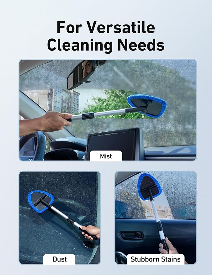 AstroAI 32" Ultra-Long Windshield Cleaner Tool, Car Interior Window Detailing Cleaning Kit with Extendable Handle and 4 Upgraded Reusable Microfiber Pads, Auto Glass Wiper Brush Kit for Car&Home, Blue