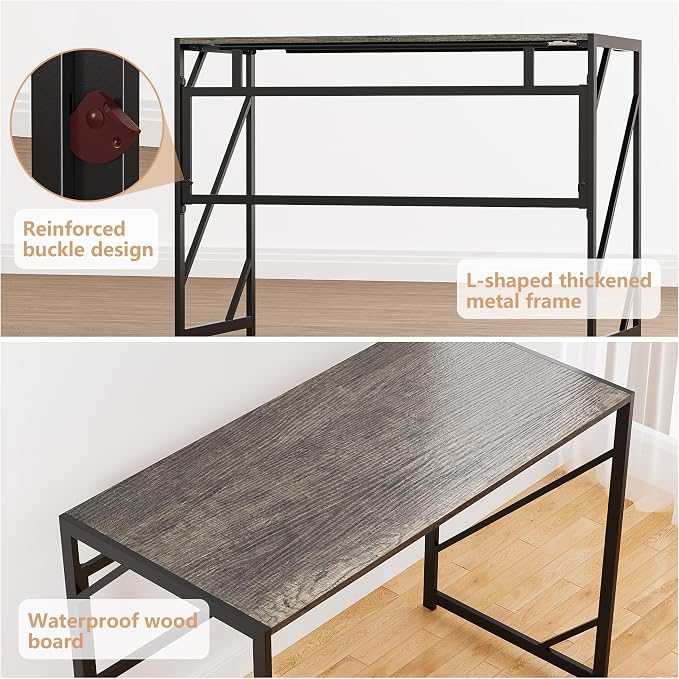 Elephance Folding Desk Writing Computer Desk for Home Office No-Assembly | Study Office Desk,Foldable Table for Small Spaces,39.4 Inch,Black Oak