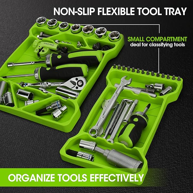 DURATECH Flexible Tool Tray, Silicone Tool Holder for Mechanics Storage, Heat and Chemical Resistant Organizer for Automotive, Industry and Household(3pack Green)