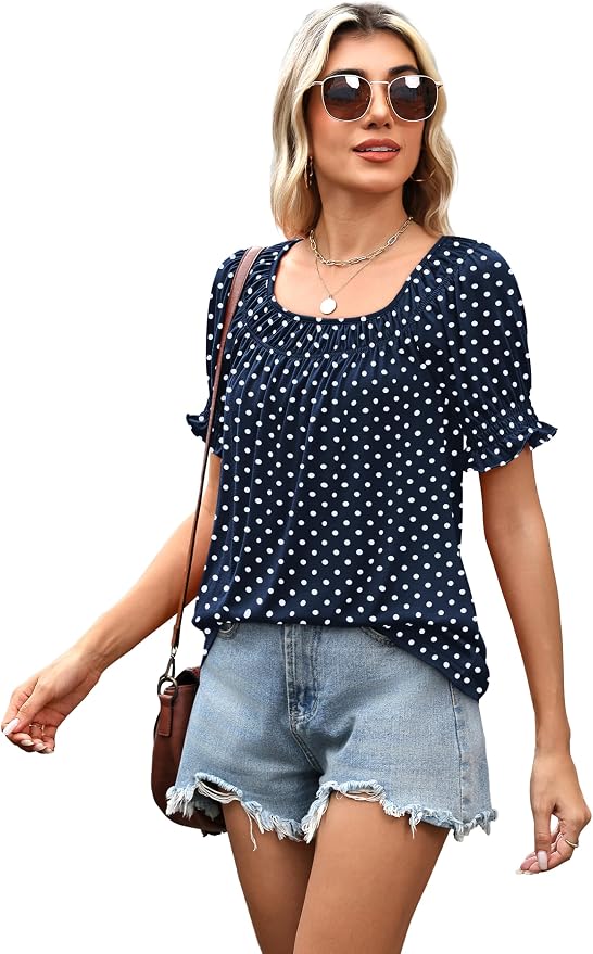 WIHOLL Womens Short Sleeve Square Neck Summer Tops Dressy Casual Blouses Trendy Clothes 2026