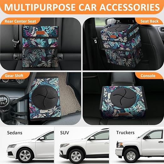 Vankor 3 Gallons Car Trash Can with Lid, Bag Bin Hanging Waterproof Automotive Car Garbage Cans Leak Proof Vehicle Trash Can for Truck SUV,Colorful Leaves
