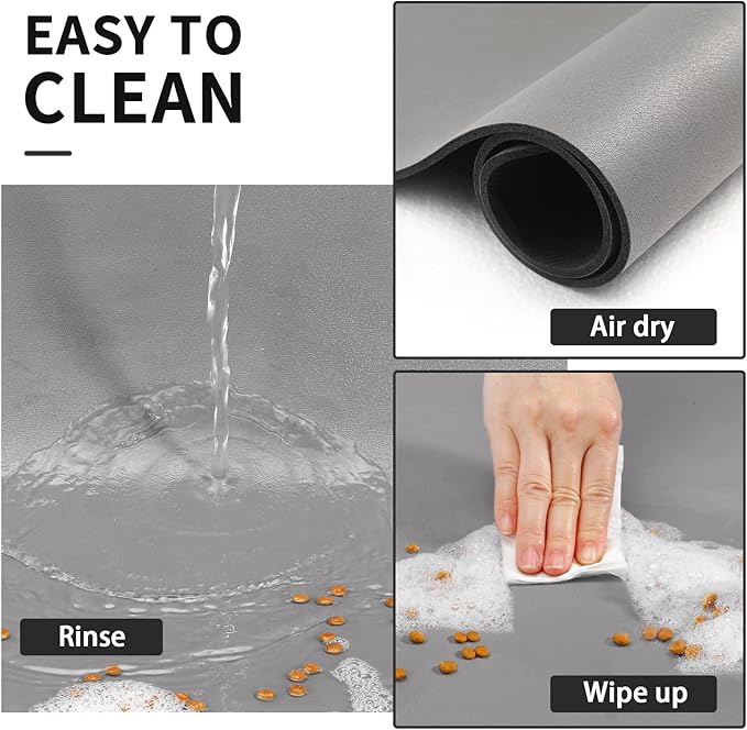 Dog Food Mat - Absorbent Cat Mat for Food and Water, No Stains Pet Feeding Bowl Mat, Easy to Clean Pet Placemats, Quick Dry Dog Water Dispenser Mat for Messy Drinkers | Paw Grey 18"x 34"