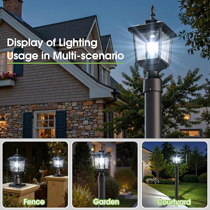 Greluna Solar Post Light Outdoor,2Pack 60 Lumens Dusk to Dawn Lamp Post Light, Solar Powered & Waterproof, Fits 6x6 Wooden Posts, 3 Inch Poles, for Garden, Pathway, Driveway, Fence & Yard（Cool White）