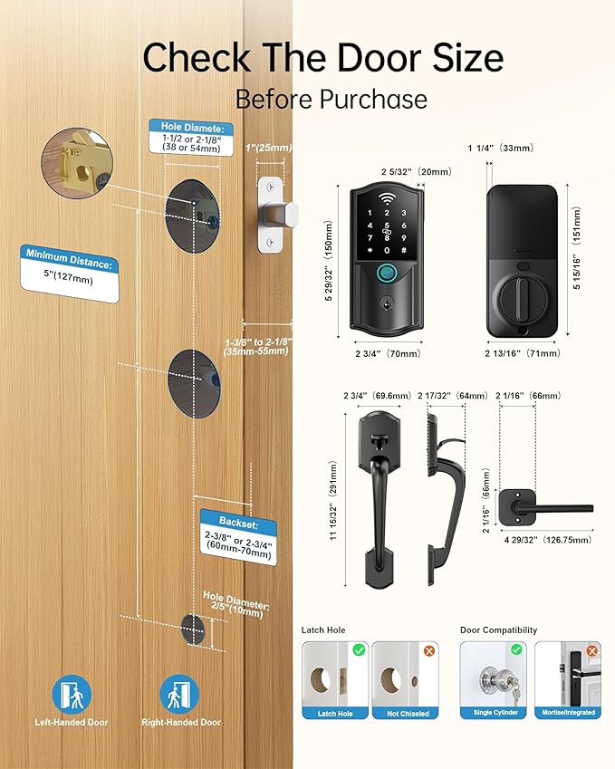 WiFi Smart Front Door Lock with Handle – Firstriver Fingerprint Keyless Entry Deadbolt Set with Digital Keypad, Built-in Wi-Fi App Remote Control & Auto Lock, Compatible with Alexa & Google Assistant
