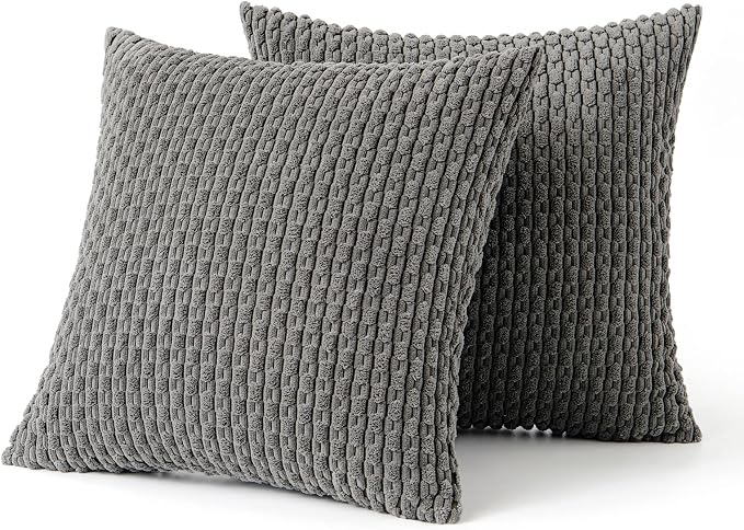 MIULEE Euro Sham Decorative Throw Pillow Covers 24x24 Dark Grey Corduroy | Textured Striped Pack of 2 Striped Pillow Covers Modern Farmhouse Home Decor for Couch Bed Sofa Living Room