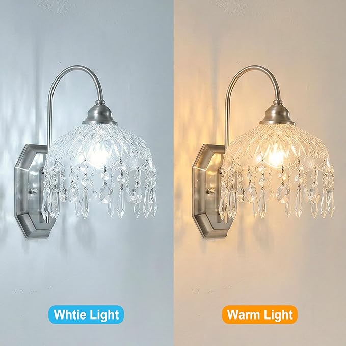 2-Pack Vintage Wall Sconce, Glass Crystal, Matte Brushed Antique Black Finish, for Bedroom Bathroom Hallway Living Room