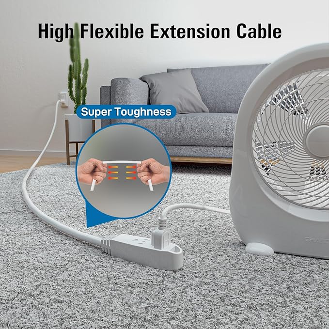 K KASONIC - 12-Feet 3 Outlet Extension Cord, UL Listed, 16/3 SJTW 3-Wire Grounded, 13 Amp 125 V 1625 Watts, Multi-Outlet Indoor/Outdoor Use, White