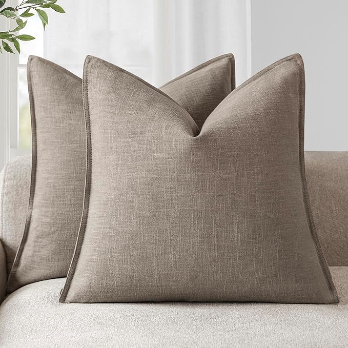 Foindtower Set of 2, Decorative Linen Solid Throw Pillow Covers Soft Accent Euro Cushion Case Farmhouse Neutral Pillowcase for Chair Couch Sofa Bedroom Living Room Home Decor 26 x 26 Inch Brown Tan