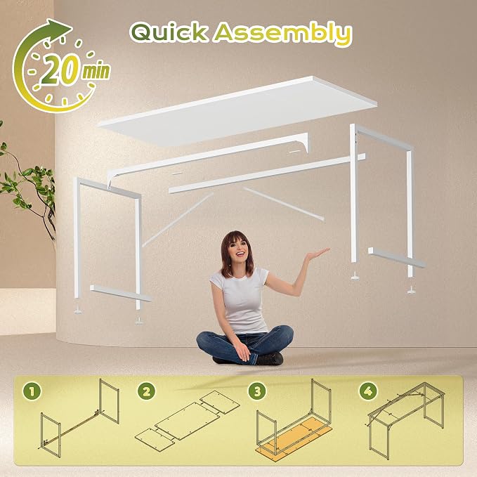 PRAISUN 47 Inch Computer Desk, Home Office Desk with Spacious Desktop, White