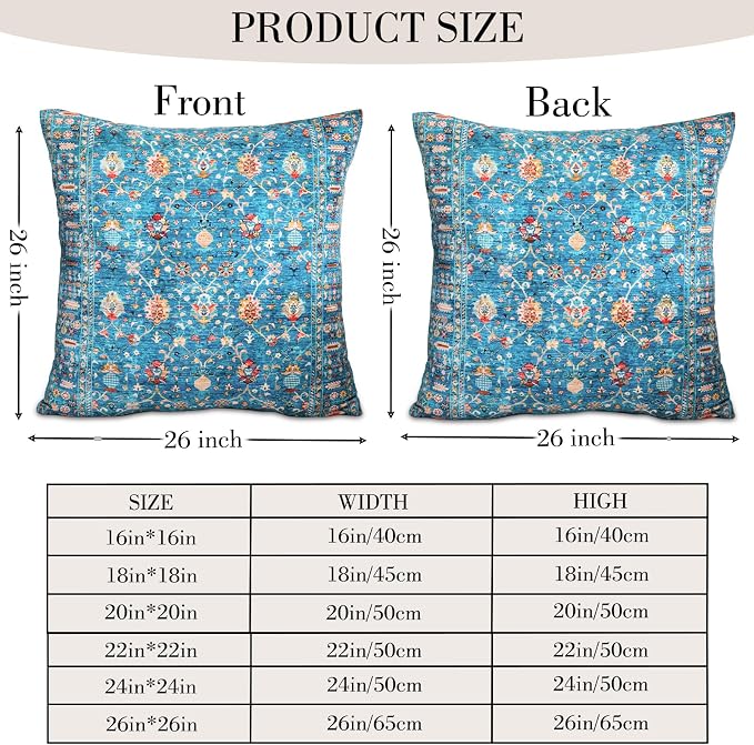 Boho Throw Pillow Covers 26x26 inch Set of 2,Boho Vintage Carpet Pattern Antique Ethnic Decor Double Sided Pattern Cushion Cover Soft Pillow Case Living Sofa Room Bed Square Pillow Cover