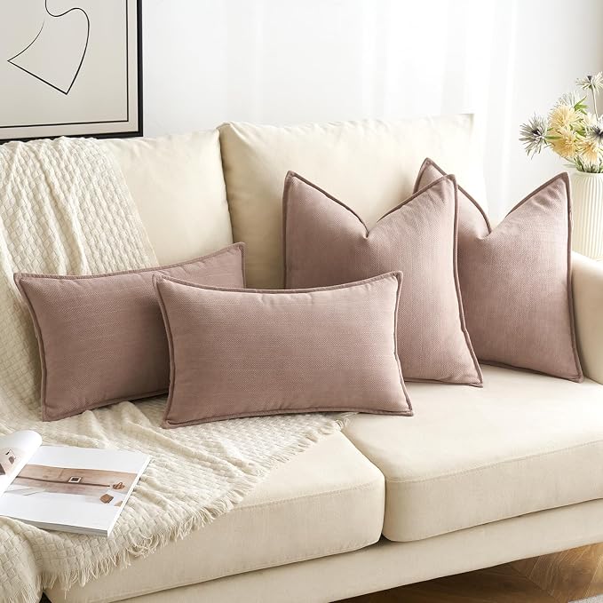 MIULEE Pack of 2 Blush Pink Euro Shams Chenille Pillow Covers 22x22 Inch | Decorative Soft Couch Throw Pillows,Farmhouse Cushion Covers,Elegant Design for Sofa,Bed,Living Room,Summer Decor