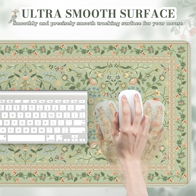 iCasso Desk Mat for Keyboard, Large Mouse Pad,35.4x15.7in,Light Green | Desk Pad for Home Office Decor Supplies, Desk Accessories, Non-Slip Mousepad with Stitched Edge, Smooth Water-Resistant