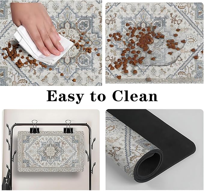 Dog Food Mats for Floors, Absorbent and Quick-Drying Pet Cat Food Mat,Anti-Fouling and Easy-to-Clean Pet Feeding Mat,Dog Bowl Mat for Messy Drinking Water Bowls.17 x32, Bohemia Style