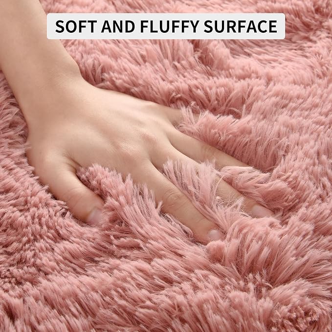 Tepook Blush Pink Area Rugs for Living Room Girls Bedroom, 4x6 Fluffy Shaggy Dusty Pink Rug for Kids Room Playroom, Plush Shag Non-Slip Carpet for Nursery Dorm Classroom, Cute Rose Beige Rug