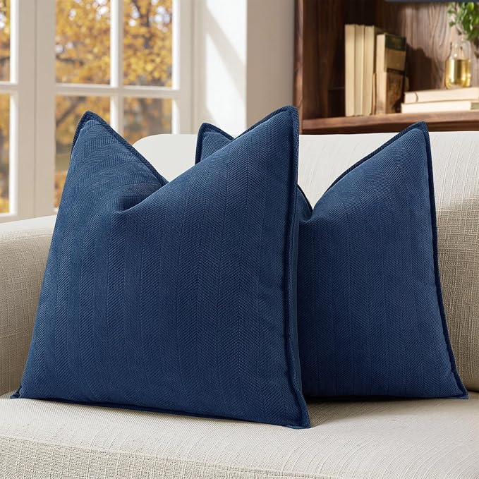 MIULEE Pack of 2 Navy Blue Euro Shams Chenille Pillow Covers 22x22 Inch | Decorative Soft Couch Throw Pillows,Farmhouse Cushion Covers,Elegant Design for Sofa,Bed,Living Room,Summer Decor