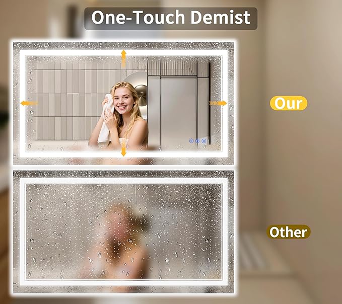 30"x48" LED Bathroom Mirror with Lights, Anti-Fog, Backlit + Front Lit, Dimmable, Led Vanity Mirror for Wall, Lighted Bathroom Mirror, 3 Colors, Shatter-Proof Tempered Glass