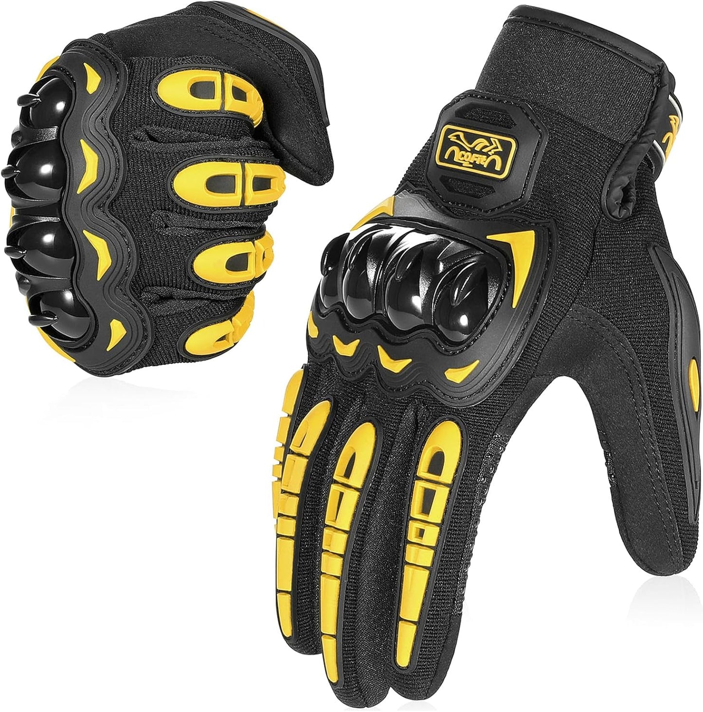 COFIT Motorcycle Gloves Breathable, Touchscreen Motorbike Gloves Anti-Slip with Good Grip Hard Knuckles Protection for Men Women Motocross, BMX ATV MTB Cycling, Road Racing - Yellow XXL