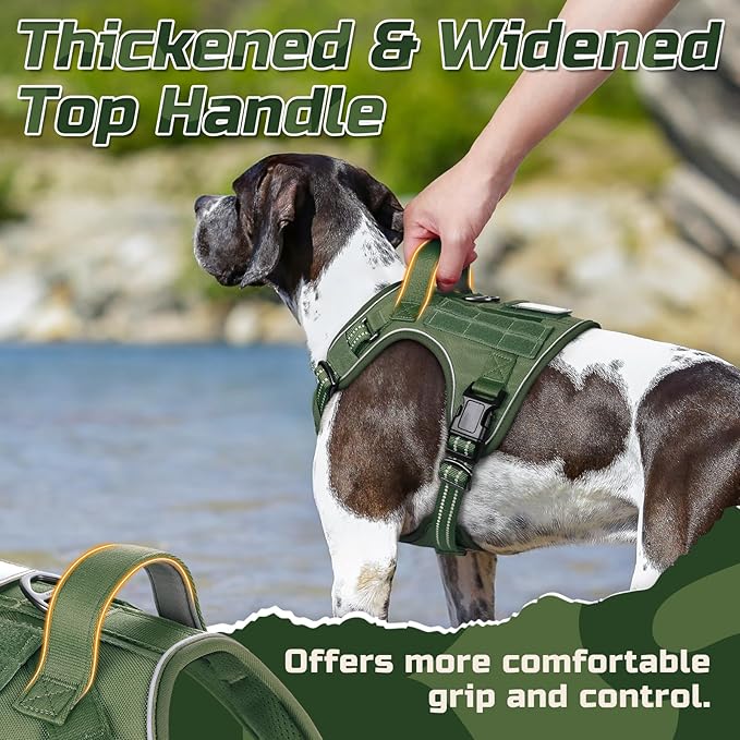 rabbitgoo Tactical Dog Harness for Small Dogs, No Pull Military Service Vest with Handle & Molle, Easy Control for Training Walking, Adjustable Reflective Straps, Green, S