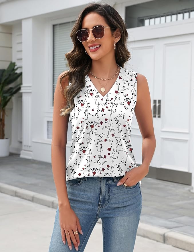 Zeagoo Tank Top for Women V Neck Loose Fit Sleeveless Summer Tops Business Casual Outfits Dressy Blouses Shirts