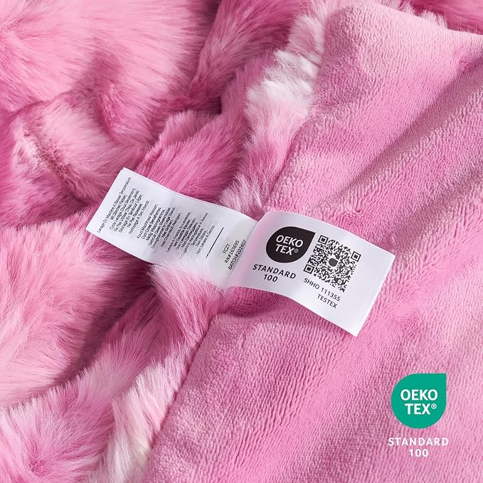 Cozy Bliss Faux Fur Throw Blanket for Couch, Fuzzy Soft Plush Thick Bubble Blanket for Sofa Bedroom Living Room, 50 * 60 Inches Tie Dye Pink