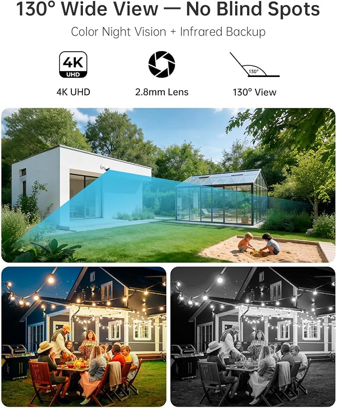 4K PoE Security Camera System with NVR, 4�� 8MP Wired Outdoor Cameras, 24/7 Local Recording, No Monthly Fees, AI Human & Vehicle Detection, 2TB HDD Included, IP67, for Home & Small Business