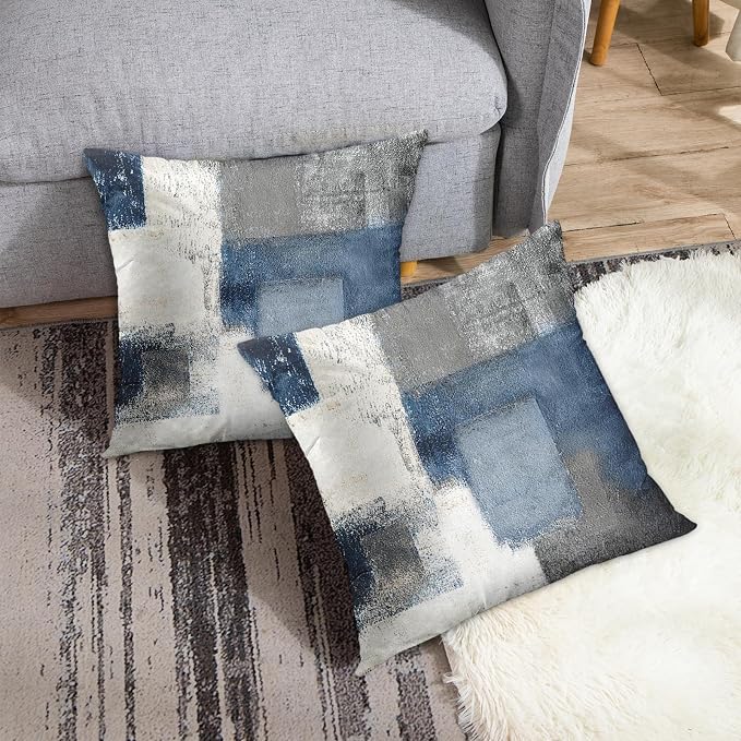 Emvency Throw Pillow Covers Set of 2, 20 x 20 Inch, Blue White and Gray | Abstract Modern Painting Outdoor Decorative Square Pillow Cases Couch Cushion Case for Couch Bed Sofa Living Room Home Decor