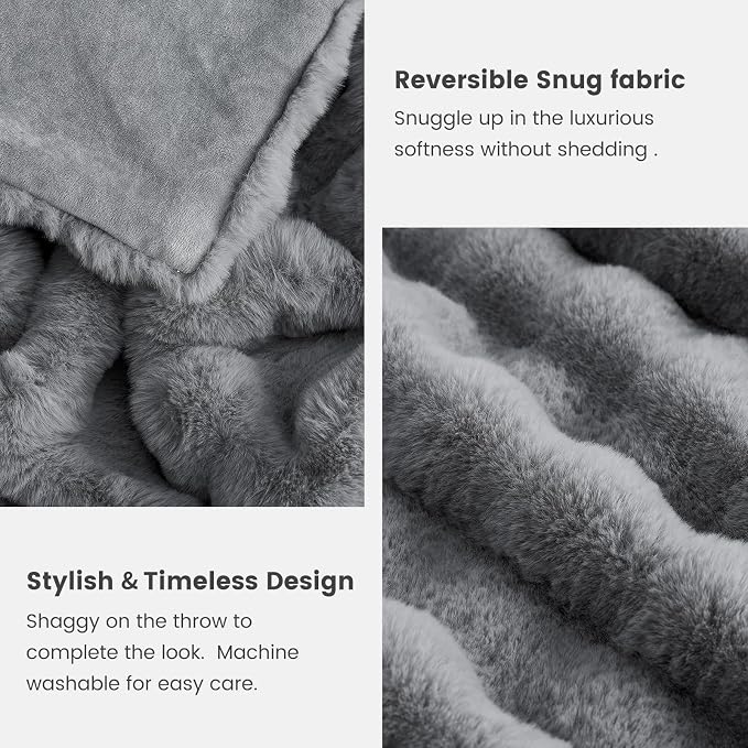 Cozy Bliss Faux Fur Throw Blanket for Couch, Fuzzy Soft Plush Thick Bubble Blanket for Sofa Bedroom Living Room, 60 * 80 Inches Light Grey