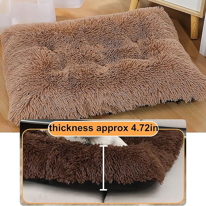 Dog Crate Mat, Dog Bed for Large Dogs, Comfy Fluffy Kennel Pad Anti-Slip for Dog beds & Furniture, Quilted Dog Bed for Pets for Medium/Small Dogs Cats (Color : Khaki, Size : 16.9x11)