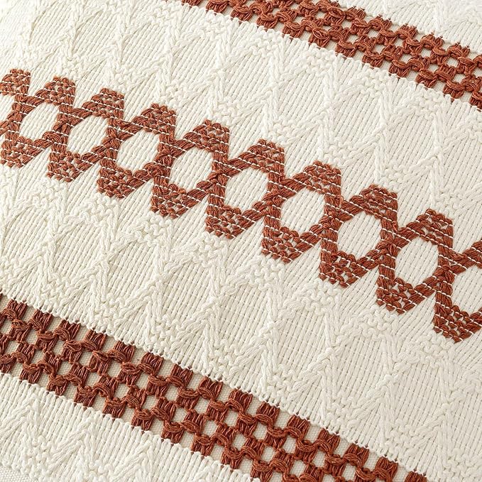 MIULEE Set of 2 Fall Rust Decorative Pillow Covers 20x20 | Farmhouse Boho Couch Throw Pillows, Modern Cotton Cushion Covers, Macrame Woven Home Decor for Bed Sofa Chair
