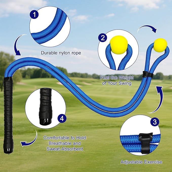 Golf Rope Swing Trainer, Golf Swing Training Aid to Improve Speed, Accuracy, Rhythm, Flexibility and Strength, Portable Golf Training Tool for Indoor/Outdoor Practice