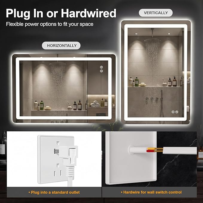 LED Bathroom Vanity Mirror with Light, 2pack 36"x24" Led Bathroom Vanity Mirror with Light for Wall, Anti-Fog, Dimmable 3 Colors, Memory Function, Backlit and Front Lit, Plug-in/Hardwired
