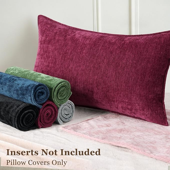 decorUhome Chenille Rhododendron Throw Pillow Covers 24x24 Set of 2 | Fall Soft Euro Sham Couch Decorative Modern Velvet Pillow Cases with Elegant Design for Sofa Bed Living Room Home Decor