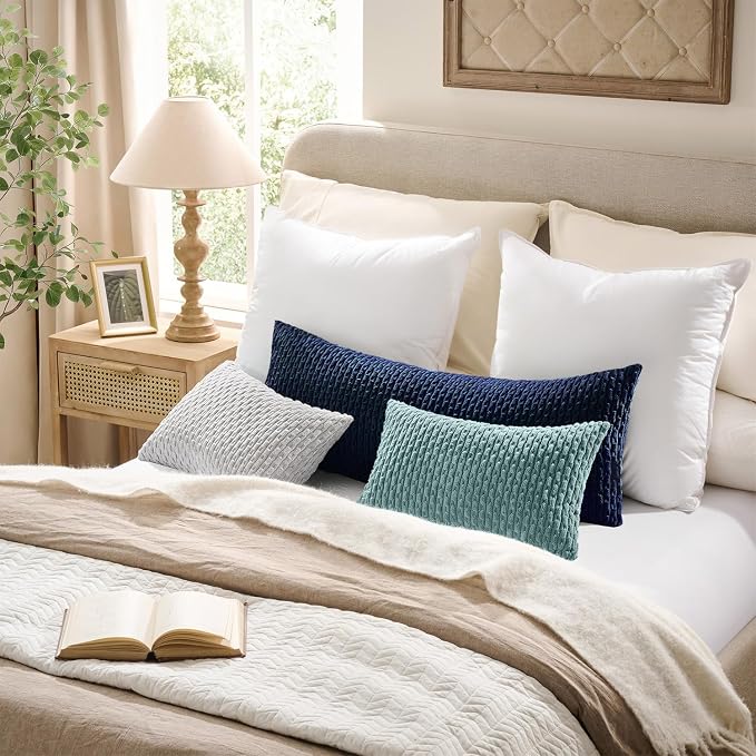 Kevin Textile Soft Corduroy 14"x36" Lumbar Pillow Cover 1 Pack, Navy Blue | Boho Stripe Plush Corduroy Decorative Oblong Cushion Cover Modern Farmhouse Home Decor for Sofa Couch Bed Chair