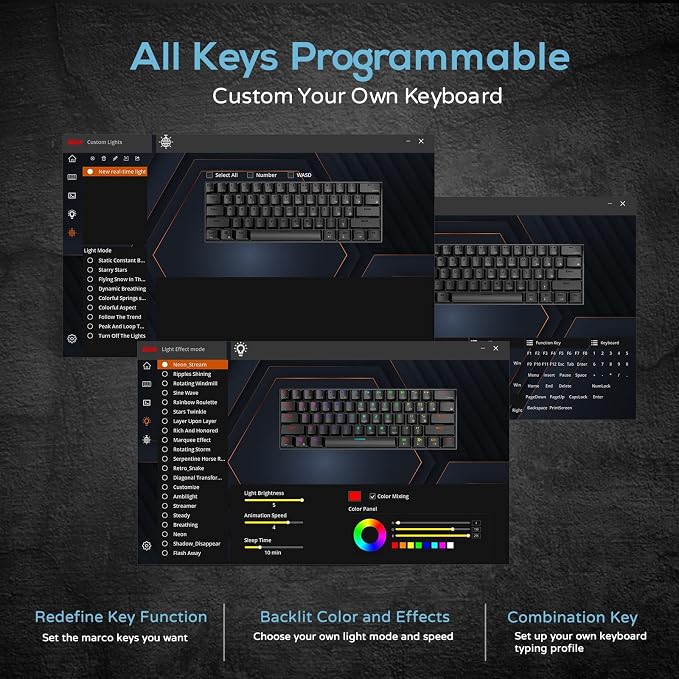 RK ROYAL KLUDGE RK61 Wireless Mechanical Keyboard with Coiled Cable, White | 60% RGB Gaming Keyboard with Bluetooth/2.4GHz/Wired, Hot Swappable 61 Keys Ultra-Compact for Win/Mac/PC, Tactile Brown Switch