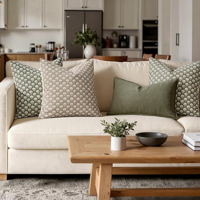 MIULEE Floral Print Decorative Euro Pillow Covers 22x22, Sage Green | Vintage Boho Farmhouse Modern Home Decor, Set of 2, Block Print Cushion Covers for Couch Sofa Bed Living Room