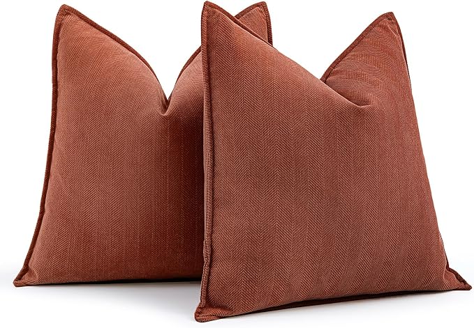 MIULEE Pack of 2 Fall Rust Decorative Chenille Pillow Covers 20x20 Inch | Soft Couch Throw Pillows,Farmhouse Cushion Covers with Elegant Design for Sofa,Bedroom,Living Room,Spring Home Decor
