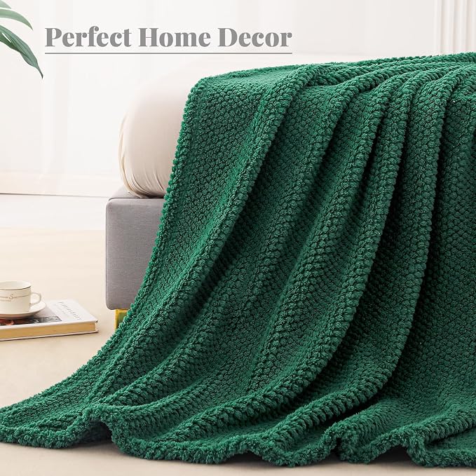 Whale Flotilla Soft Fleece Twin Size Bed Blanket, Emerald Green | 60x80 Inch, Suitable for Bed, Fluffy Fuzzy Jacquard Blankets for All Season, Lightweight and Cozy