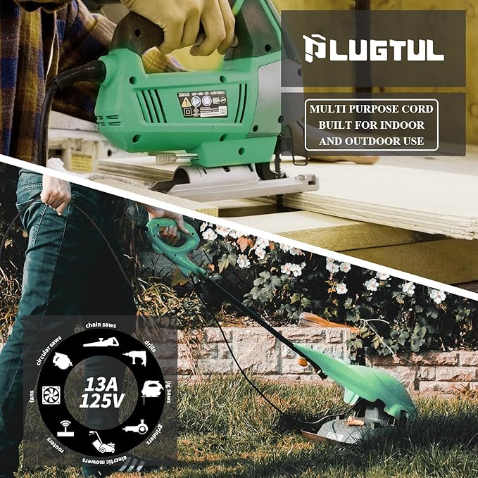 PLUGTUL 8 FT Extension Cord Waterproof, 16/3 Black Heavy Duty 3 Prong Extension Cord, 13A 1625W SJTW, ETL Listed, Great for Garden and Home