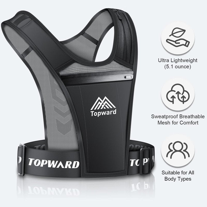 Topward Running Phone Holder Vest for Men Women Jogging Walking Exercise & Gym Workout. Waterproof Chest Pack for All Smartphones