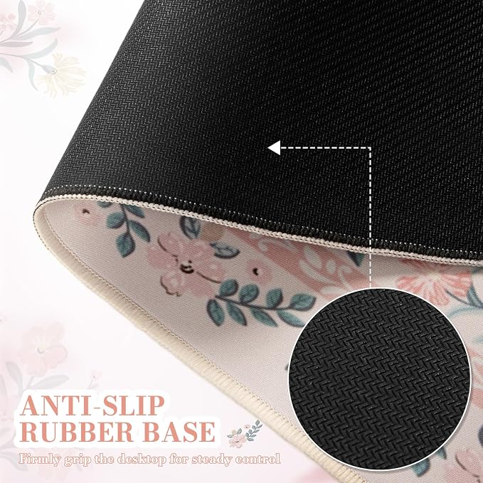 iCasso Desk Mat,Mouse Pad for Office Desk,35.4x15.7in,Pink Floral | Desk Pad for Women Home Office Decor Supplies, Desk Accessories, Non-Slip Mousepad with Stitched Edge, Smooth Water-Resistant