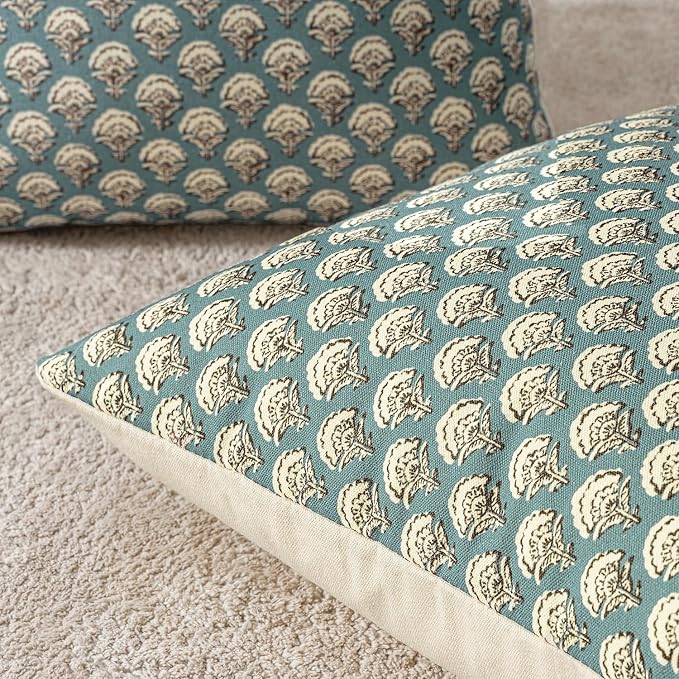 MIULEE Floral Print Decorative Pillow Covers 20x20, Lake | Vintage Boho Farmhouse Modern Home Decor, Set of 2, Block Print Cushion Covers for Couch Sofa Bed Living Room