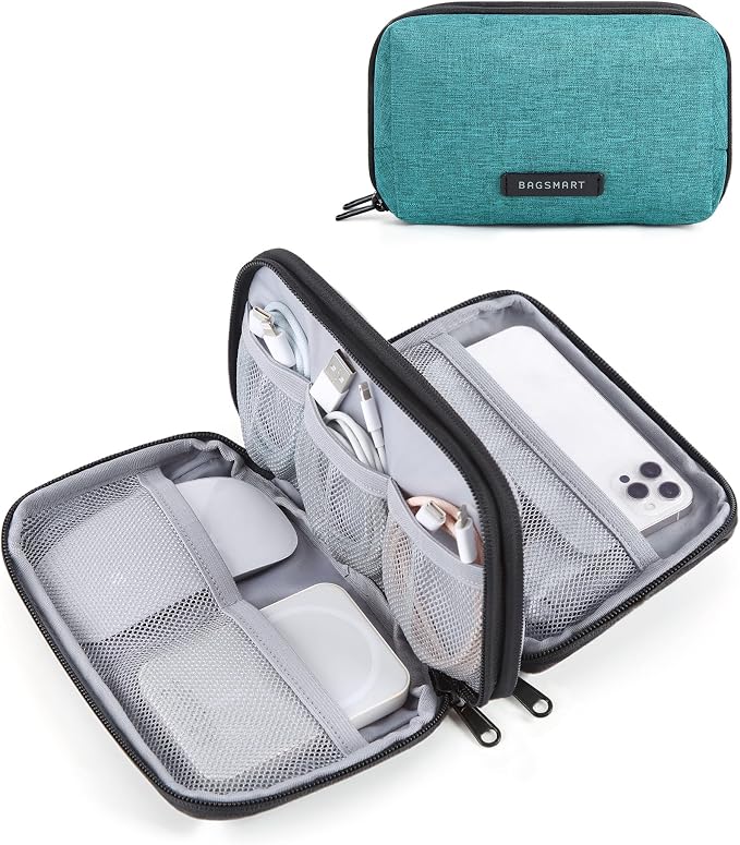 BAGSMART Electronics Organizer Travel Case, Cable Charger Cord Tech Organizer Pouch for Phone Charger Accessories, Bluish Green