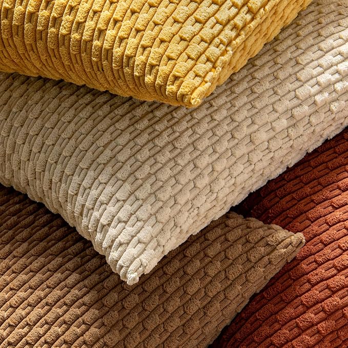 MIULEE Fall Decorative Throw Pillow Covers 18x18 Rust Textured Corduroy | Terracotta Pack of 2 Striped Pillow Covers Modern Farmhouse Autumn Home Decor for Couch Bed Sofa Living Room